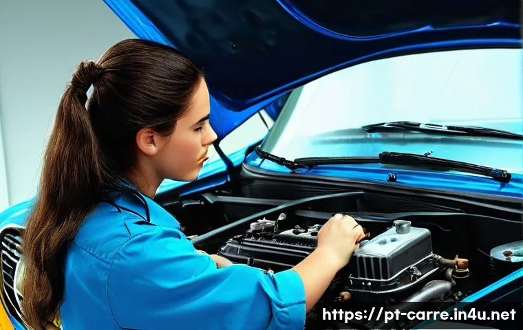 자동차정비 실기시험 연습용 차량 추천 - **Prompt 1: Mastering Classic Automotive Basics**
"A young, determined female mechanic-in-traini...