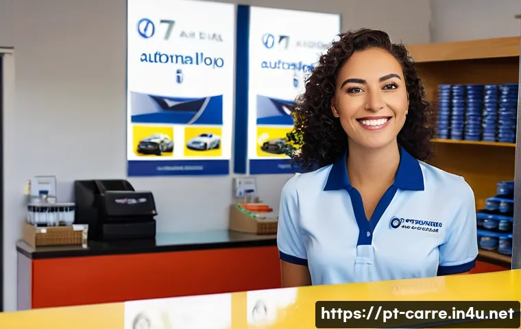 자동차정비 실무에서 고객 응대 팁 - **A Warm Welcome at the Auto Shop Reception**
A cheerful female receptionist, with a genuine, we...