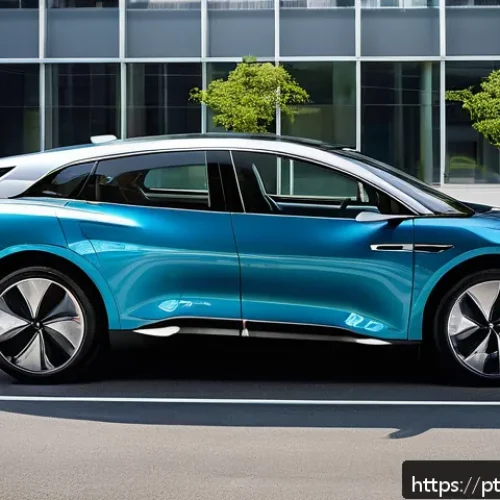 자동차정비 실무와 친환경 자동차 기술 - A modern electric car parked in a sleek urban environment during daytime, showcasing close-up detail...